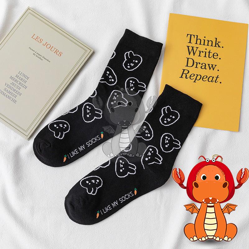 J405 爆款女士中筒襪 透氣款襪子 中筒女襪 卡通襪子 圖案可愛小兔子全棉襪子 唯龍購物-細節圖8