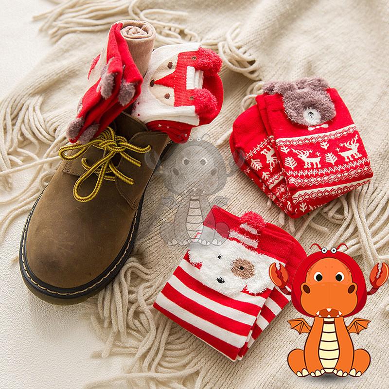 Z-055 秋冬盒裝襪子 大紅襪子 立體卡通馴鹿聖誕襪子 可愛日系女士中筒襪子 唯龍購物-細節圖2