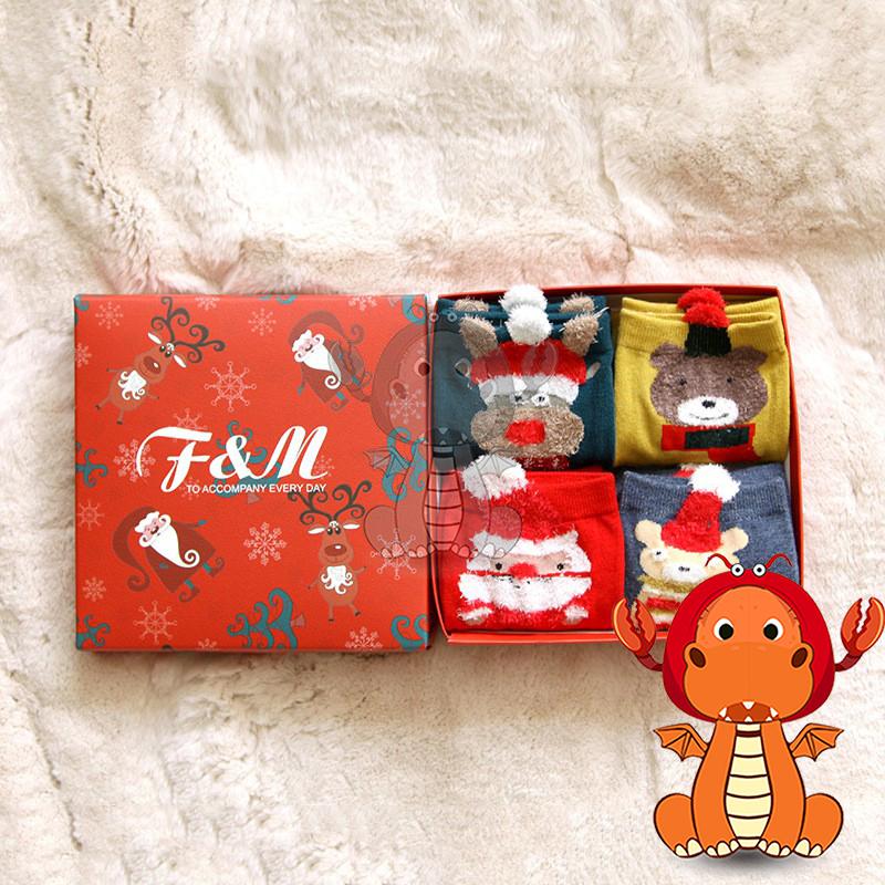 Z-055 秋冬盒裝襪子 大紅襪子 立體卡通馴鹿聖誕襪子 可愛日系女士中筒襪子 唯龍購物-細節圖3