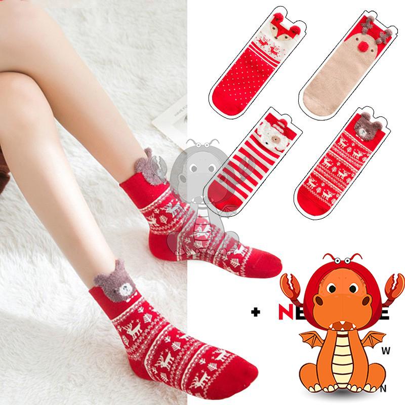 Z-055 秋冬盒裝襪子 大紅襪子 立體卡通馴鹿聖誕襪子 可愛日系女士中筒襪子 唯龍購物-細節圖4