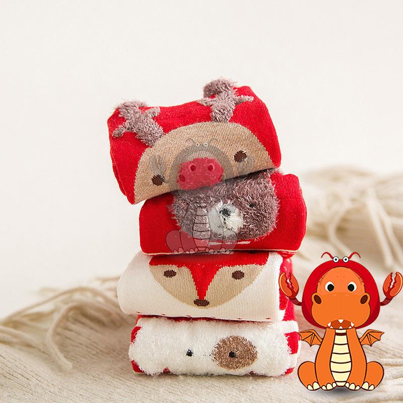 Z-055 秋冬盒裝襪子 大紅襪子 立體卡通馴鹿聖誕襪子 可愛日系女士中筒襪子 唯龍購物-細節圖5