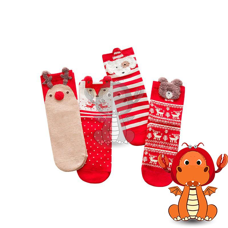 Z-055 秋冬盒裝襪子 大紅襪子 立體卡通馴鹿聖誕襪子 可愛日系女士中筒襪子 唯龍購物-細節圖7