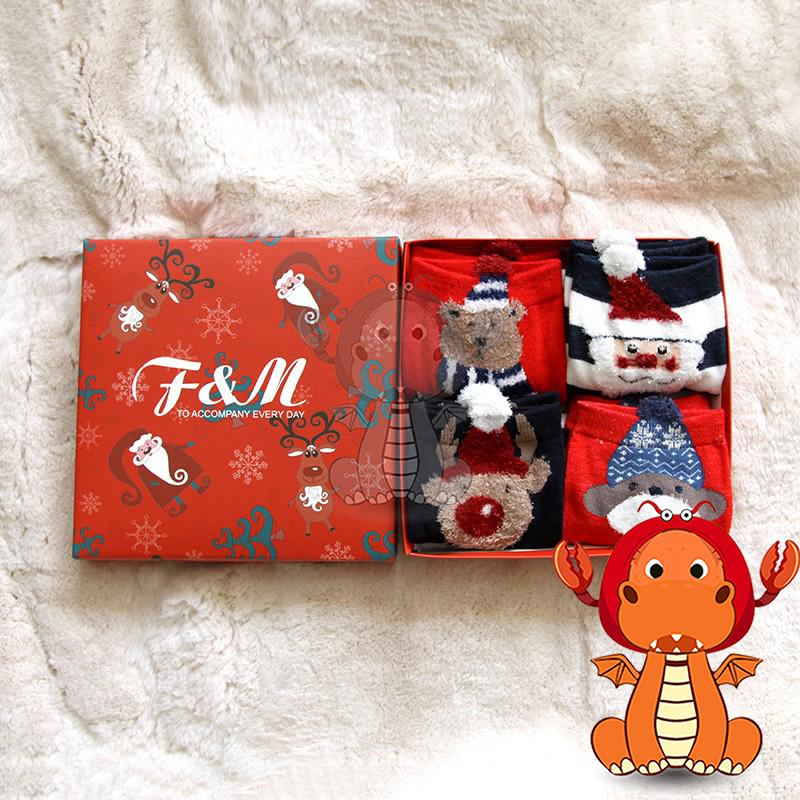 Z-055 秋冬盒裝襪子 大紅襪子 立體卡通馴鹿聖誕襪子 可愛日系女士中筒襪子 唯龍購物-細節圖8