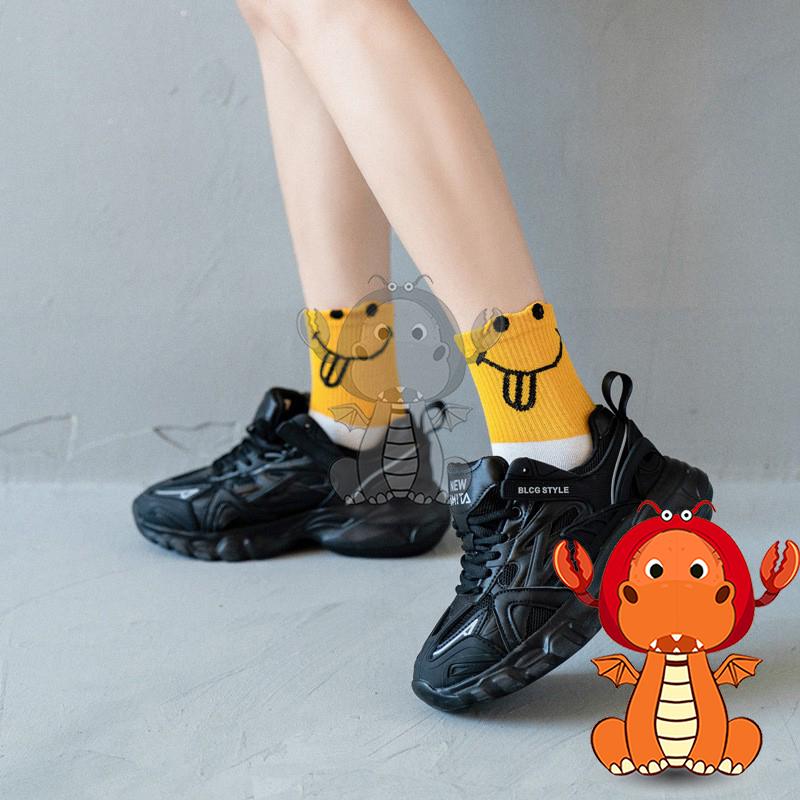 J277 春季新款女襪 中筒襪子 笑臉卡通中筒襪子 百搭舒適女士襪子 唯龍購物-細節圖3