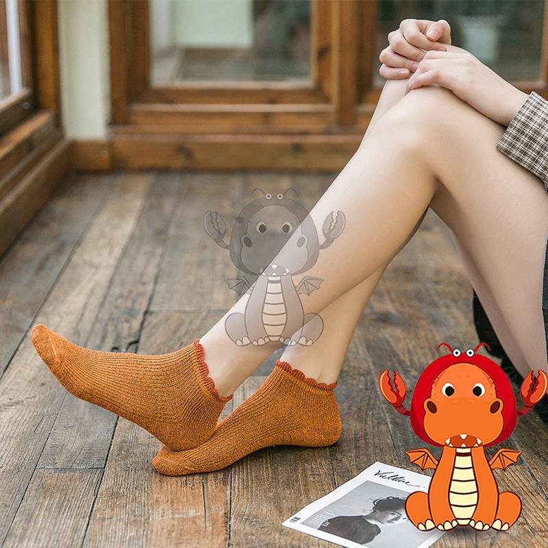 F-021 春夏新款襪子 船襪子 花邊短筒襪子 純色簡約全棉襪子 日系襪 糖果色襪子 透氣吸汗襪 唯龍購物-細節圖2