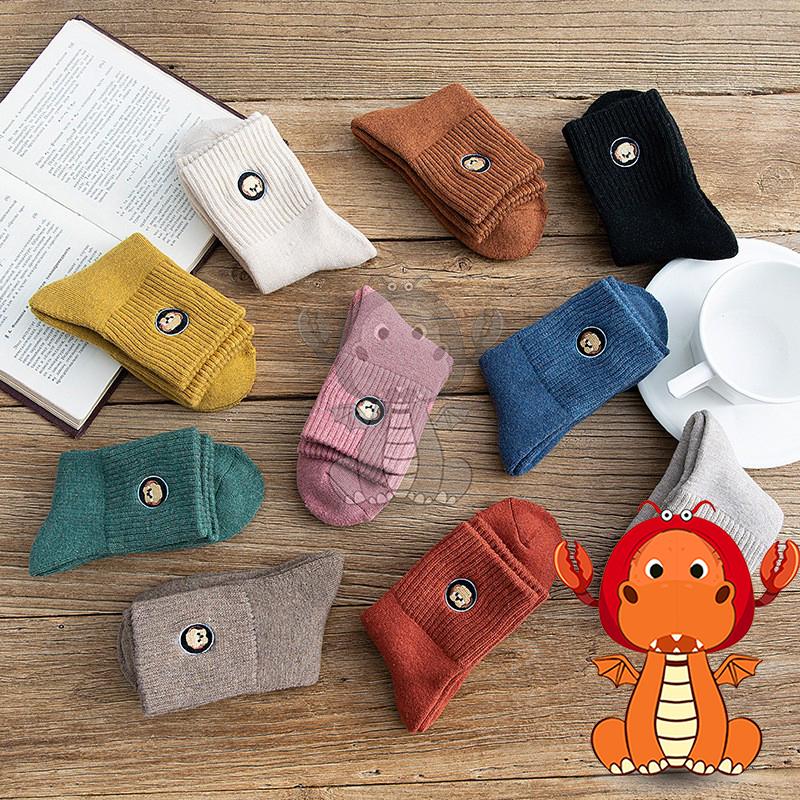 J309 可愛卡通襪子 圖案女士中筒襪 小狗刺繡襪子 圖案全棉透氣襪個性百搭襪子 唯龍購物-細節圖2