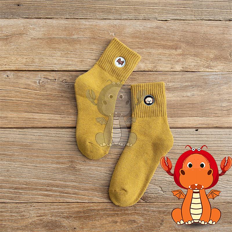 J309 可愛卡通襪子 圖案女士中筒襪 小狗刺繡襪子 圖案全棉透氣襪個性百搭襪子 唯龍購物-細節圖6