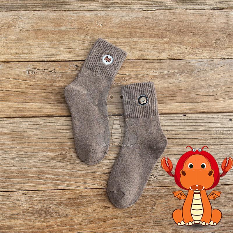 J309 可愛卡通襪子 圖案女士中筒襪 小狗刺繡襪子 圖案全棉透氣襪個性百搭襪子 唯龍購物-細節圖7