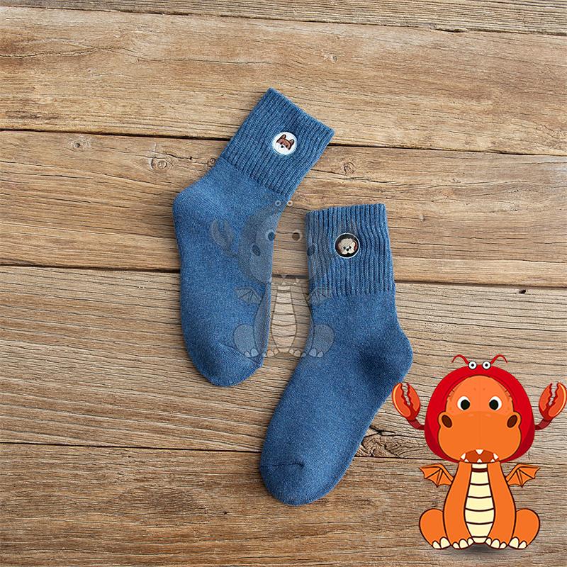 J309 可愛卡通襪子 圖案女士中筒襪 小狗刺繡襪子 圖案全棉透氣襪個性百搭襪子 唯龍購物-細節圖8