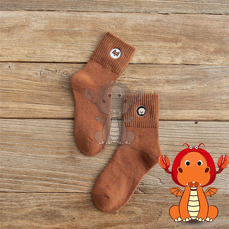 J309 可愛卡通襪子 圖案女士中筒襪 小狗刺繡襪子 圖案全棉透氣襪個性百搭襪子 唯龍購物-細節圖9