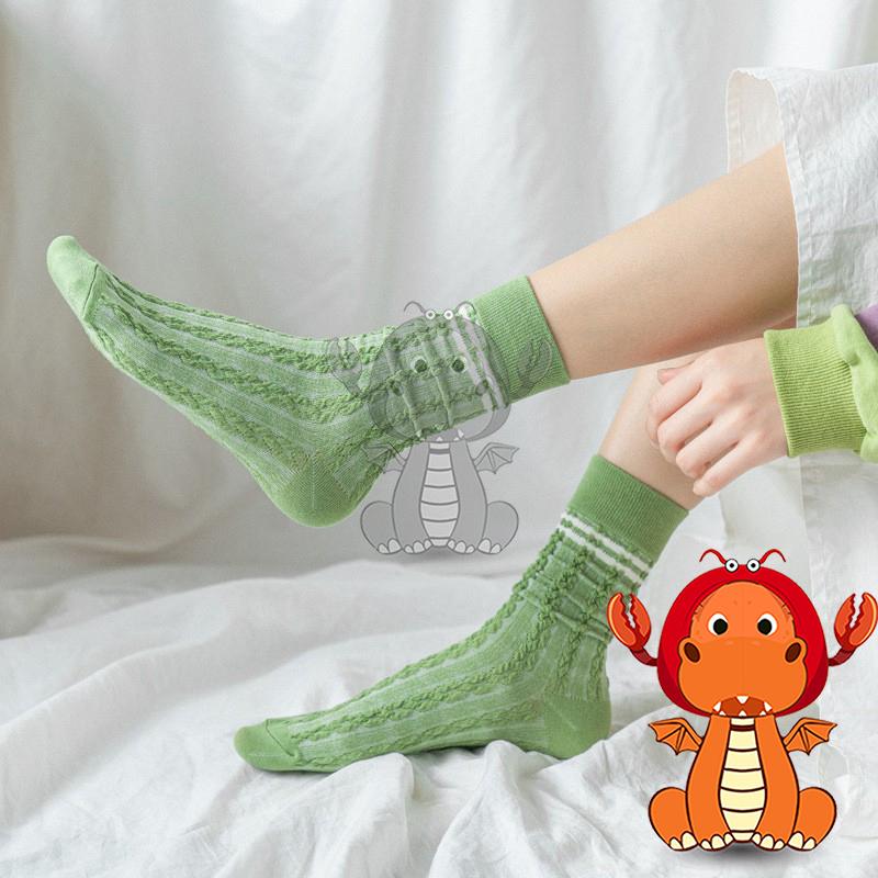 J324 春季新款女襪 綠色系襪子 小清新女士中筒襪 潮流襪子 綠色控 唯龍購物-細節圖2