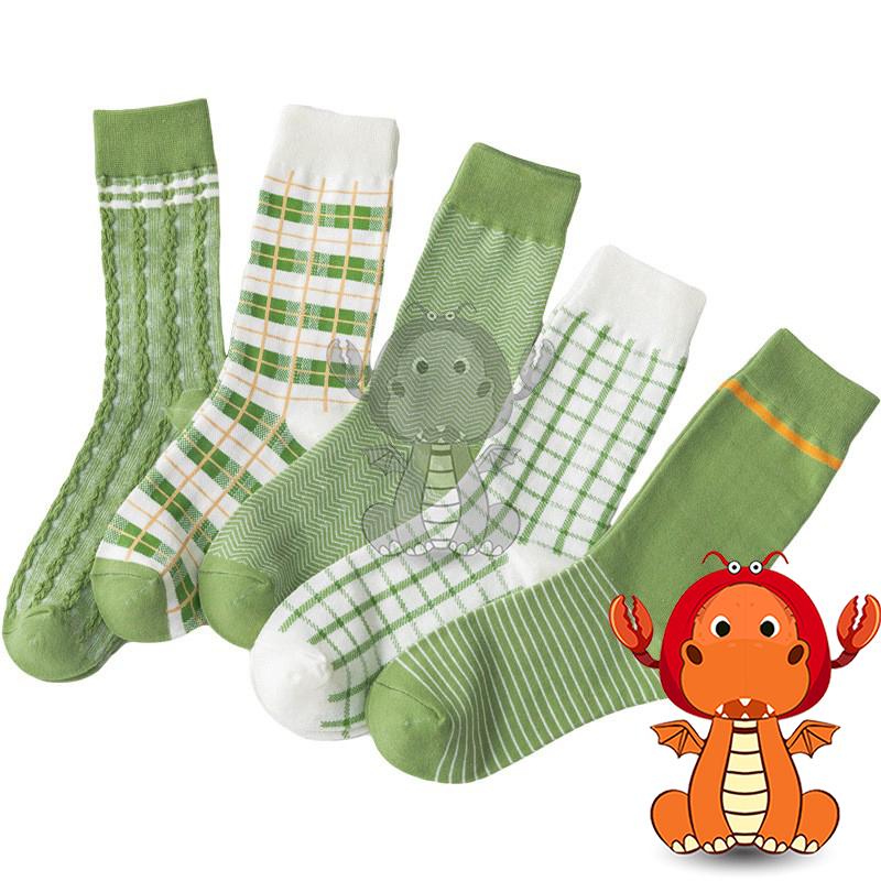 J324 春季新款女襪 綠色系襪子 小清新女士中筒襪 潮流襪子 綠色控 唯龍購物-細節圖8