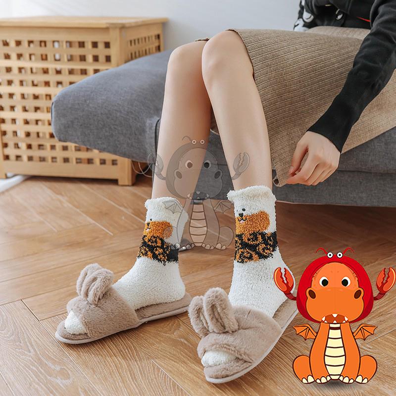 J175 新款襪子 秋冬珊瑚絨居家襪子 卡通可愛貓系女中筒襪 地板襪子 唯龍購物-細節圖2