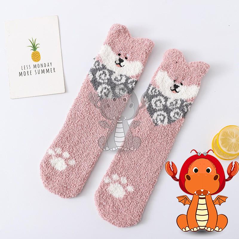 J175 新款襪子 秋冬珊瑚絨居家襪子 卡通可愛貓系女中筒襪 地板襪子 唯龍購物-細節圖4