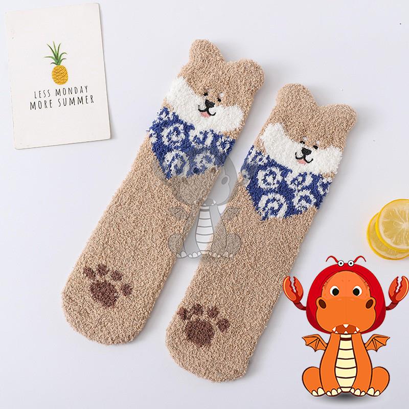 J175 新款襪子 秋冬珊瑚絨居家襪子 卡通可愛貓系女中筒襪 地板襪子 唯龍購物-細節圖5