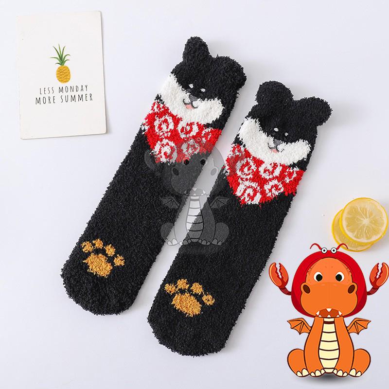 J175 新款襪子 秋冬珊瑚絨居家襪子 卡通可愛貓系女中筒襪 地板襪子 唯龍購物-細節圖6