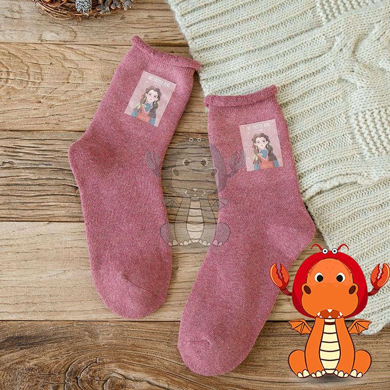 Z-044 春秋季潮流襪子 全棉印花可愛中筒襪 百搭休閒女士襪子 唯龍購物-細節圖4