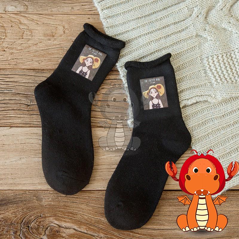 Z-044 春秋季潮流襪子 全棉印花可愛中筒襪 百搭休閒女士襪子 唯龍購物-細節圖5