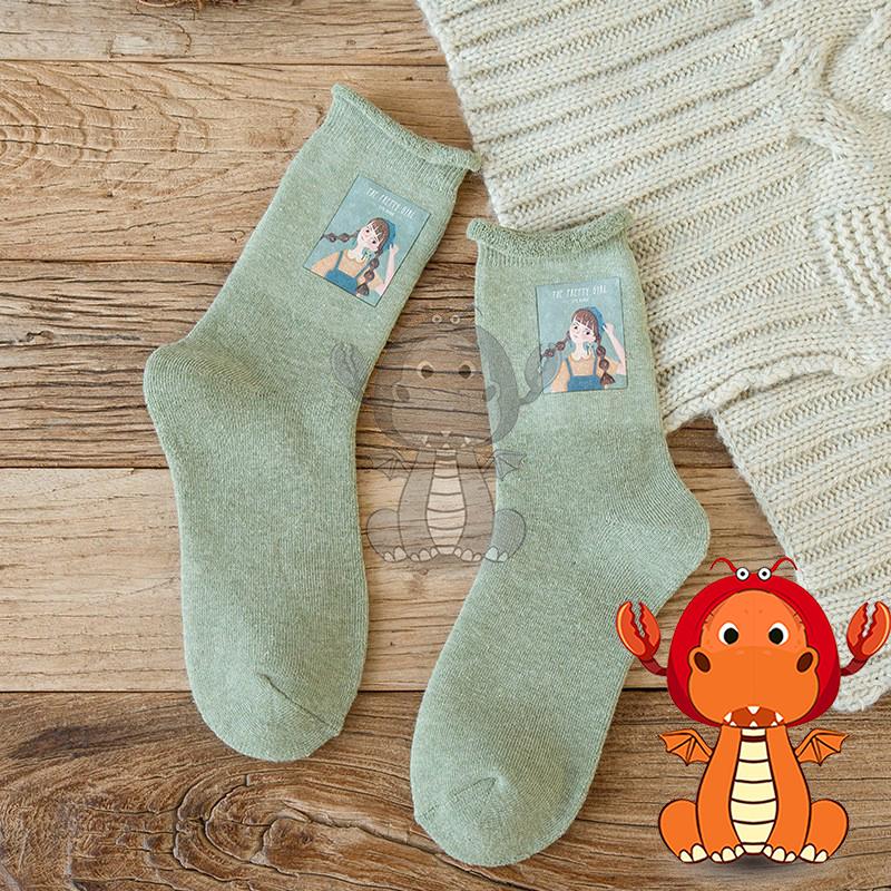 Z-044 春秋季潮流襪子 全棉印花可愛中筒襪 百搭休閒女士襪子 唯龍購物-細節圖6