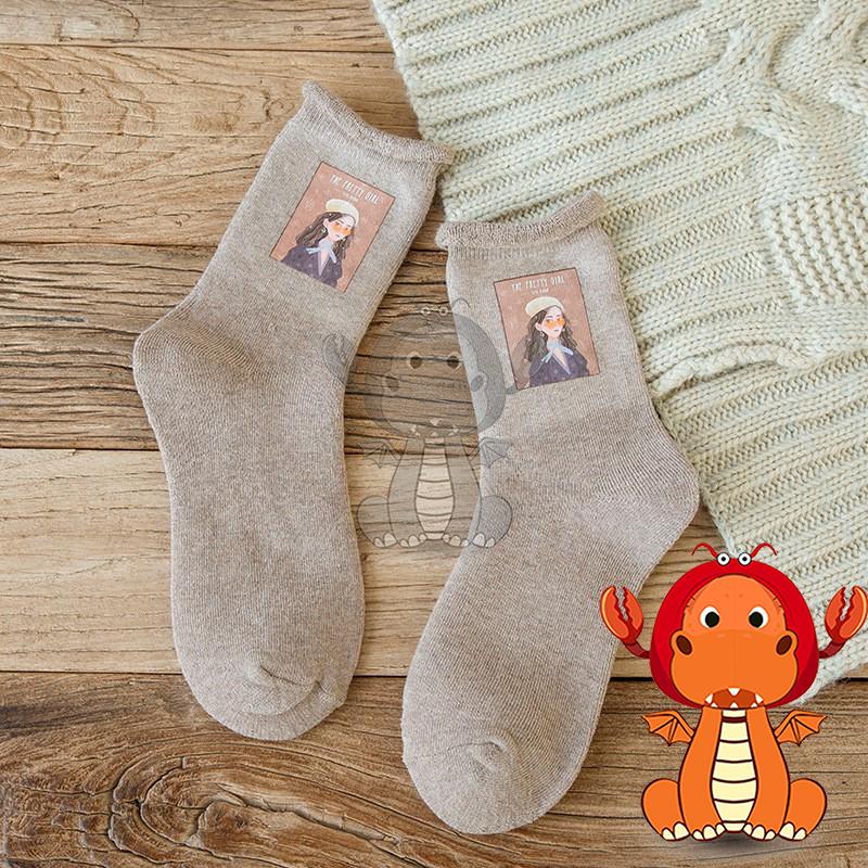 Z-044 春秋季潮流襪子 全棉印花可愛中筒襪 百搭休閒女士襪子 唯龍購物-細節圖7