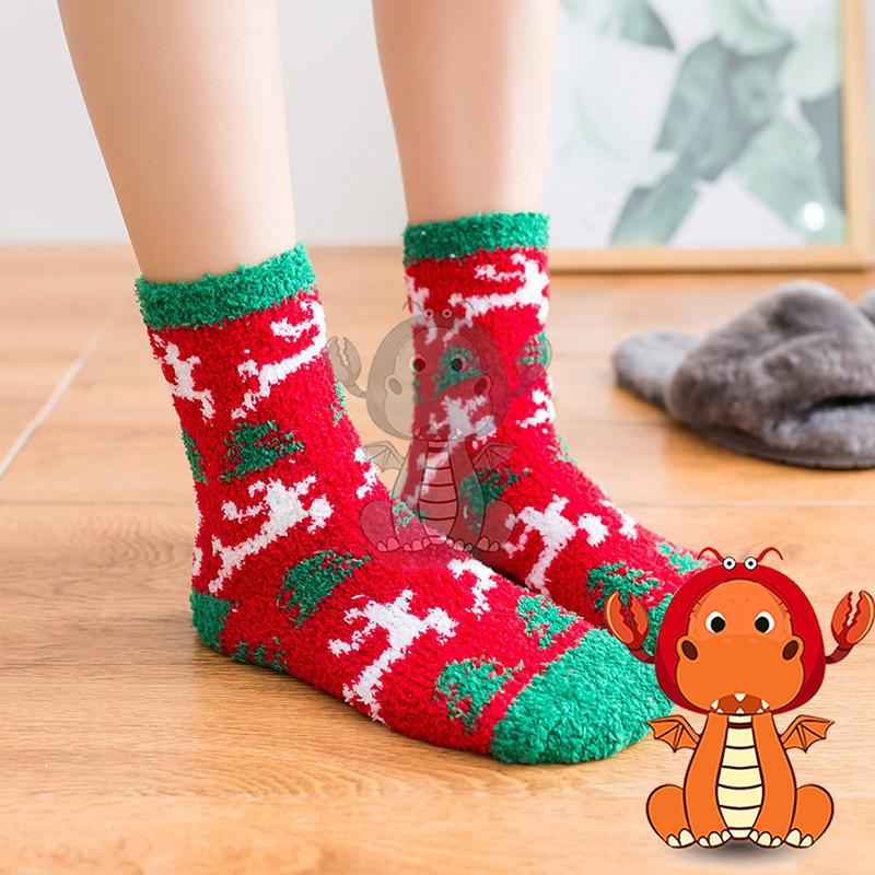 J367 冬季珊瑚絨聖誕襪子 可愛聖誕老人圖案女襪 時尚地板襪 中筒襪 唯龍購物-細節圖3
