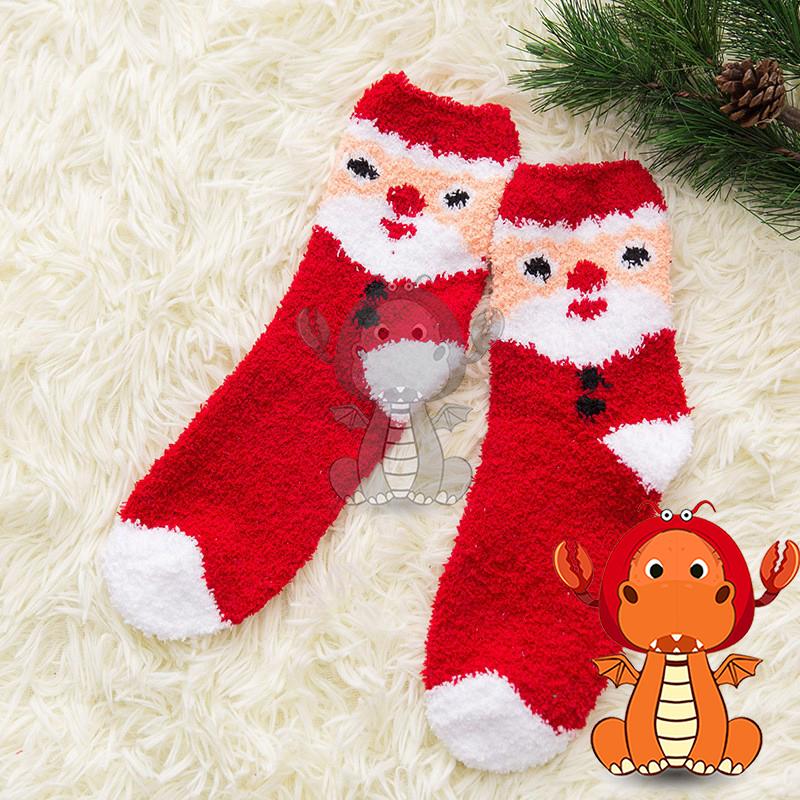 J367 冬季珊瑚絨聖誕襪子 可愛聖誕老人圖案女襪 時尚地板襪 中筒襪 唯龍購物-細節圖4