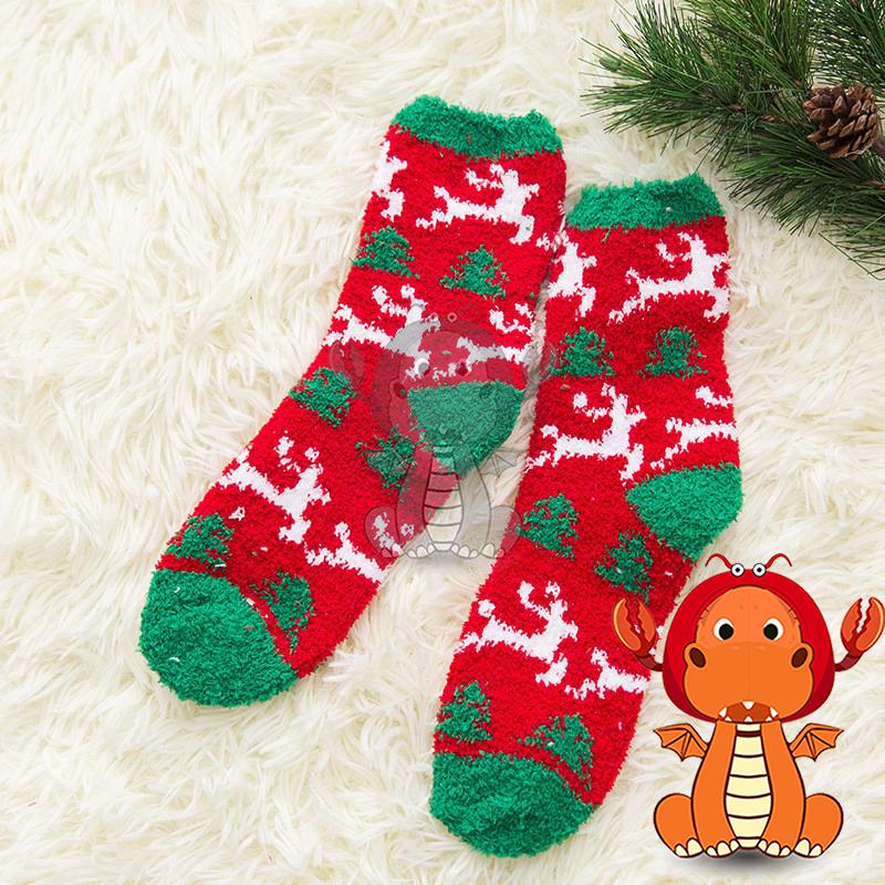 J367 冬季珊瑚絨聖誕襪子 可愛聖誕老人圖案女襪 時尚地板襪 中筒襪 唯龍購物-細節圖6