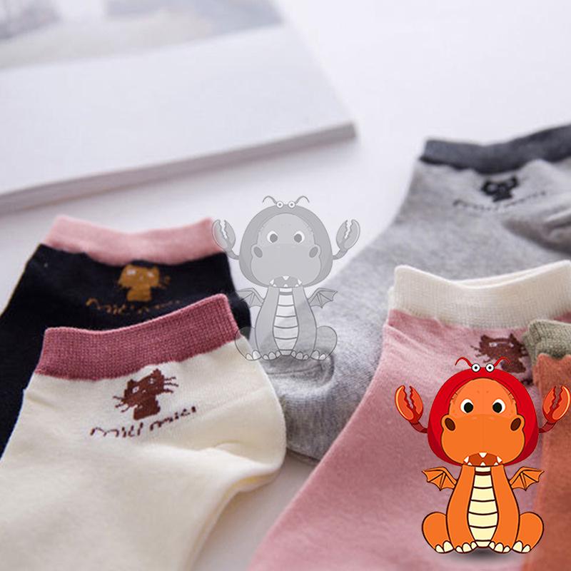 J203 女襪子 可愛卡通襪子 小貓船襪 春秋季全棉女襪 柔軟舒適短襪 小清新隱形襪 唯龍購物-細節圖3