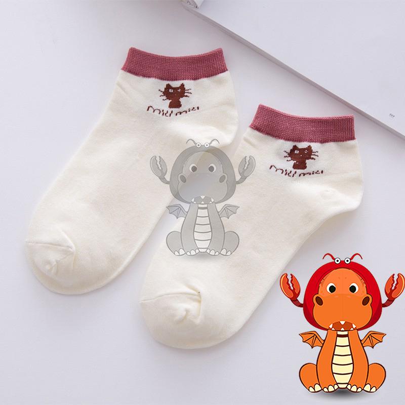 J203 女襪子 可愛卡通襪子 小貓船襪 春秋季全棉女襪 柔軟舒適短襪 小清新隱形襪 唯龍購物-細節圖5