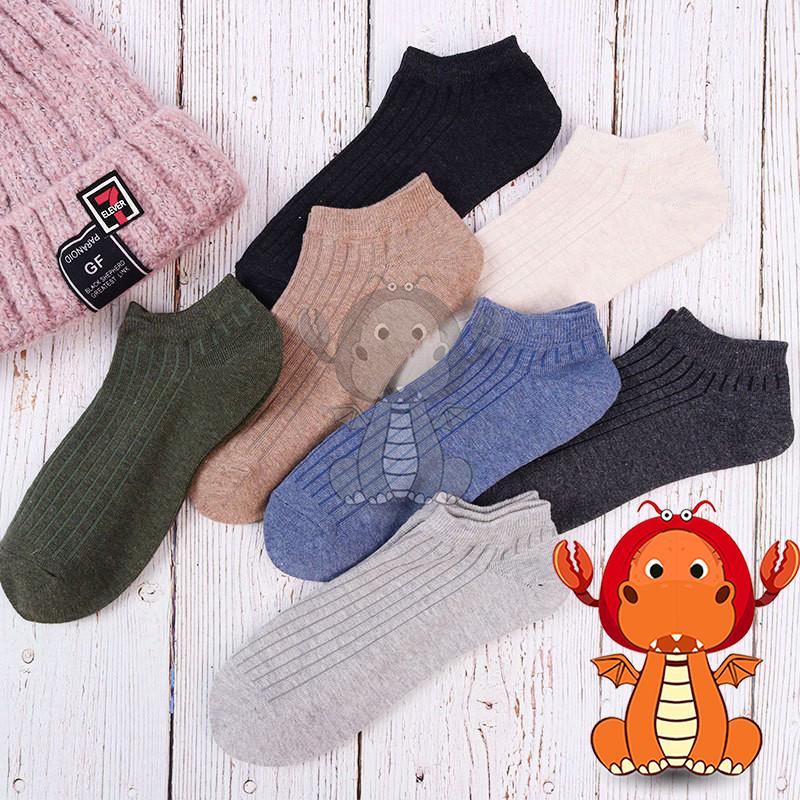 J497 秋季襪子 新款豎條襪子 全棉男士船襪 復古襪子 透氣吸汗純色短襪子 唯龍購物-細節圖2