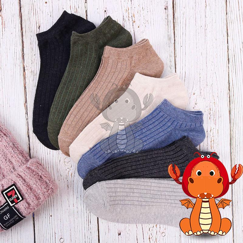 J497 秋季襪子 新款豎條襪子 全棉男士船襪 復古襪子 透氣吸汗純色短襪子 唯龍購物-細節圖5