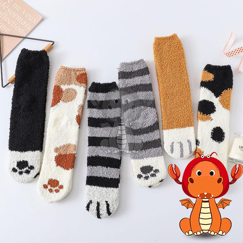女F-006 秋冬襪子 保暖加厚襪子 貓咪爪印珊瑚絨襪子 女毛巾地板襪 中筒貓爪睡眠襪 唯龍購物-細節圖2