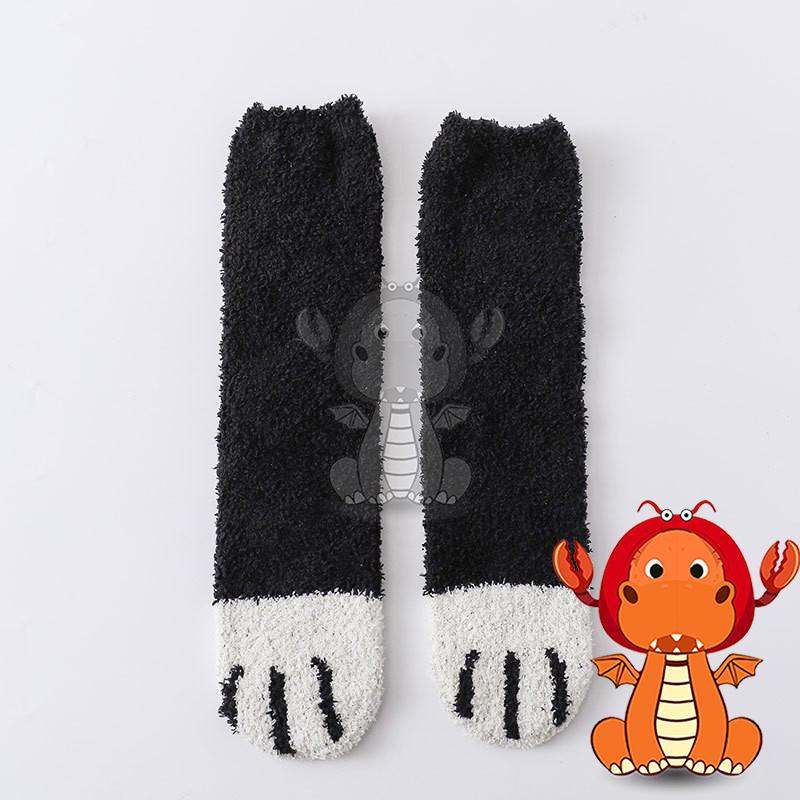 女F-006 秋冬襪子 保暖加厚襪子 貓咪爪印珊瑚絨襪子 女毛巾地板襪 中筒貓爪睡眠襪 唯龍購物-細節圖3