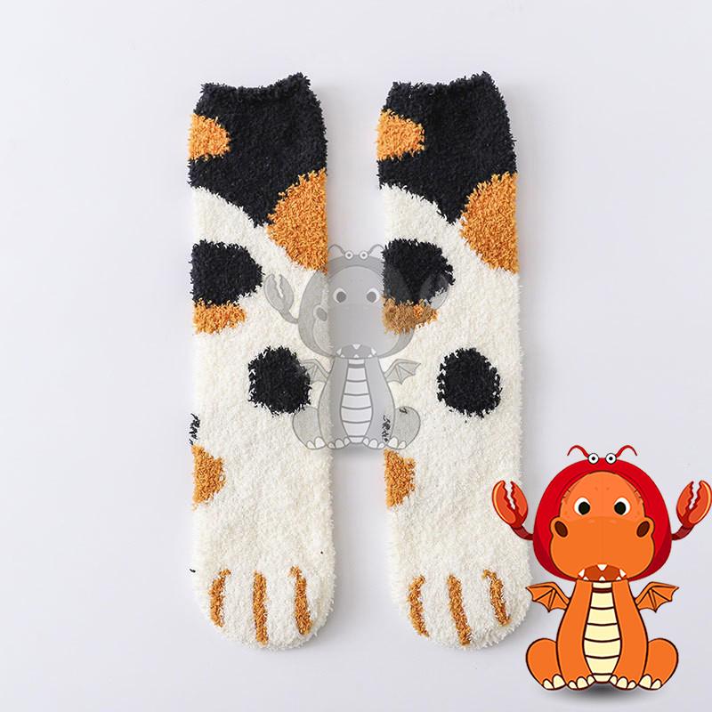 女F-006 秋冬襪子 保暖加厚襪子 貓咪爪印珊瑚絨襪子 女毛巾地板襪 中筒貓爪睡眠襪 唯龍購物-細節圖5