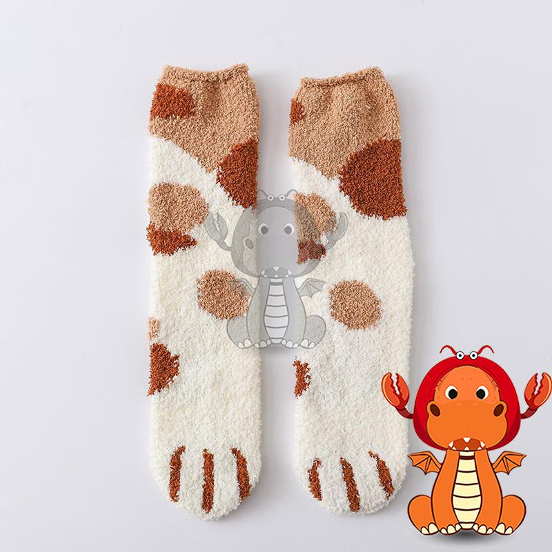 女F-006 秋冬襪子 保暖加厚襪子 貓咪爪印珊瑚絨襪子 女毛巾地板襪 中筒貓爪睡眠襪 唯龍購物-細節圖7