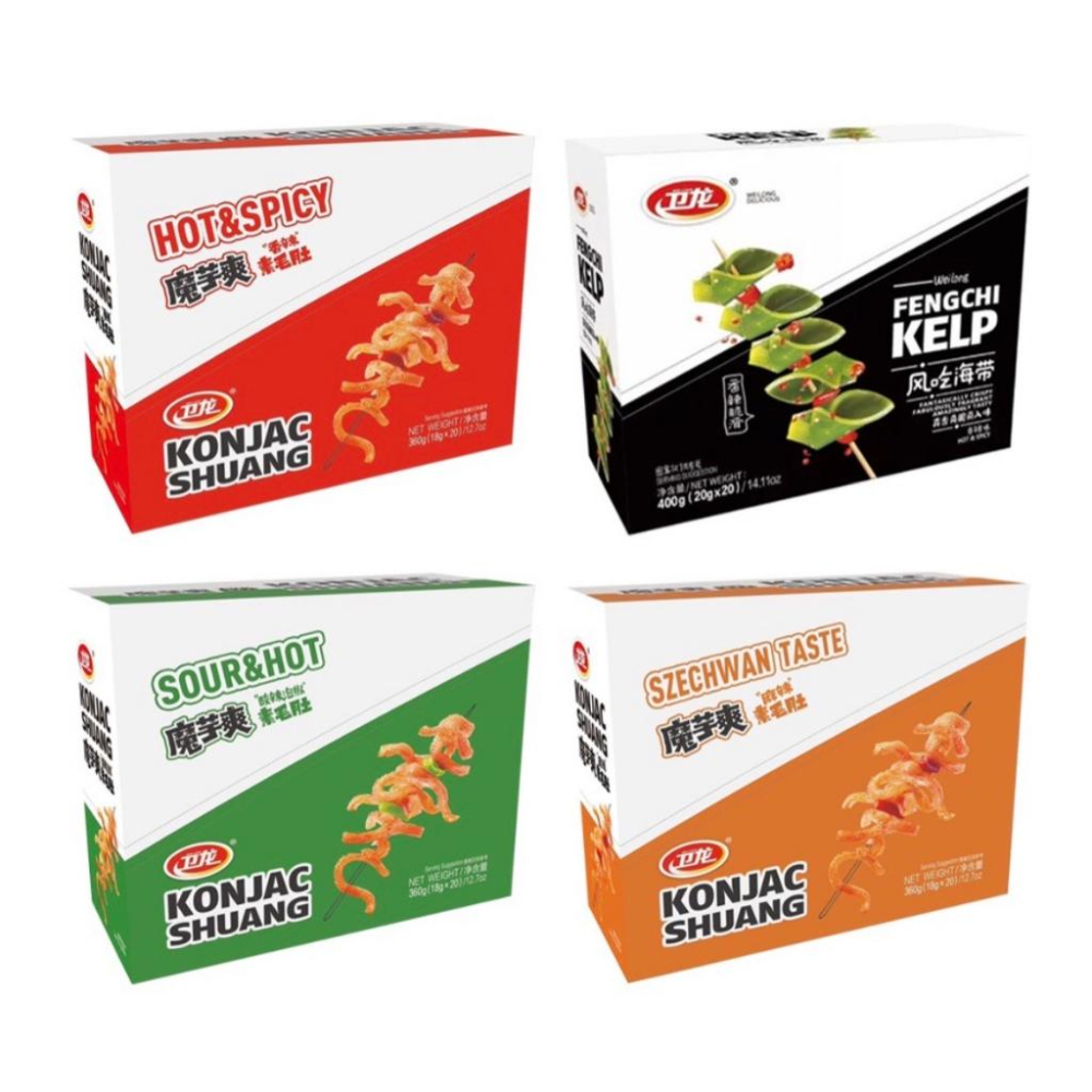 衛龍魔芋爽 18g 風吃海帶 香辣 麻辣 酸辣 素毛肚 360g 盒裝 台灣公司貨 台灣進口貨-細節圖2