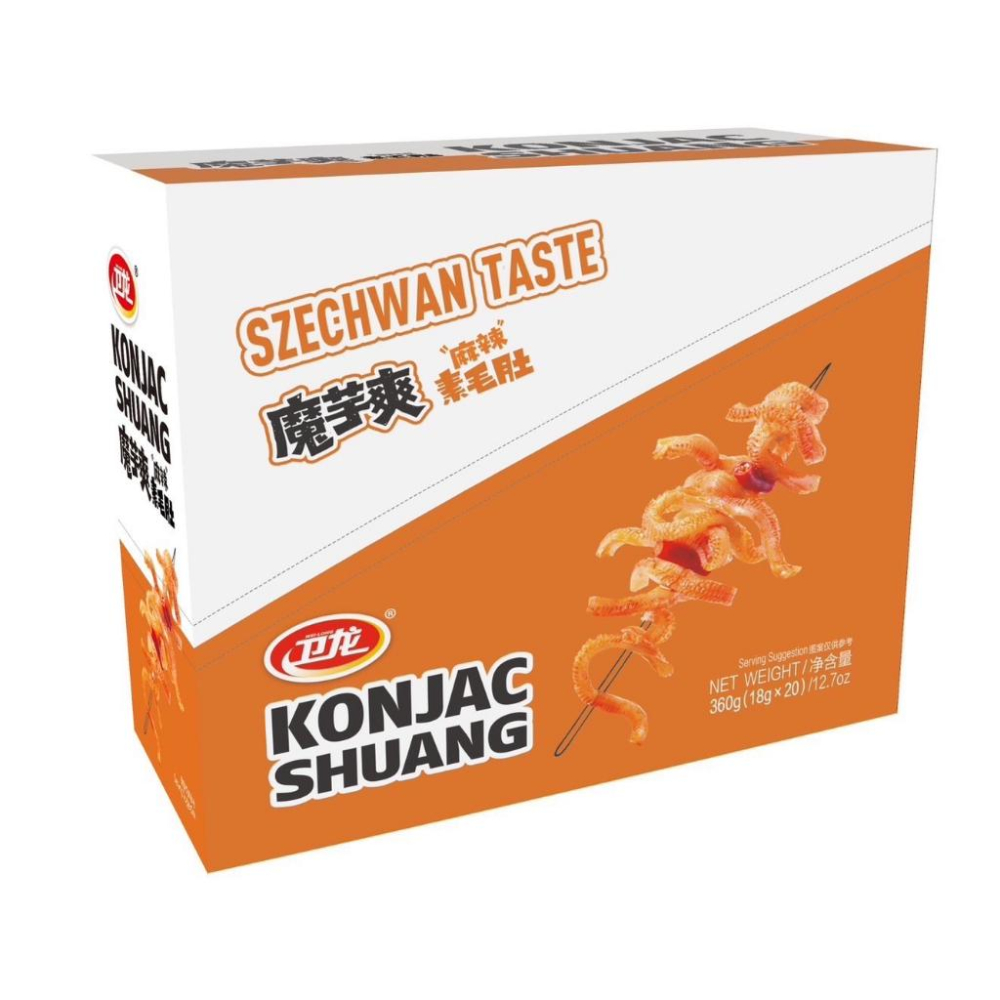 衛龍魔芋爽 18g 風吃海帶 香辣 麻辣 酸辣 素毛肚 360g 盒裝 台灣公司貨 台灣進口貨-細節圖3