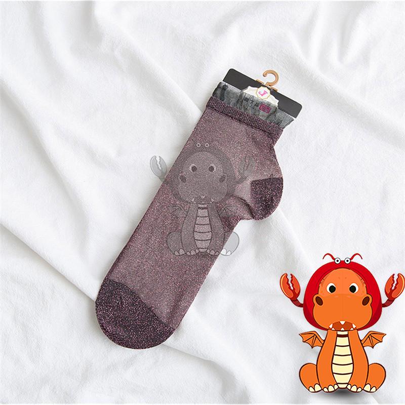 女F-022 女生襪子 夏季薄款襪子 花邊襪子 透明銀卷邊襪子 亮絲時尚中筒襪  唯龍購物-細節圖7