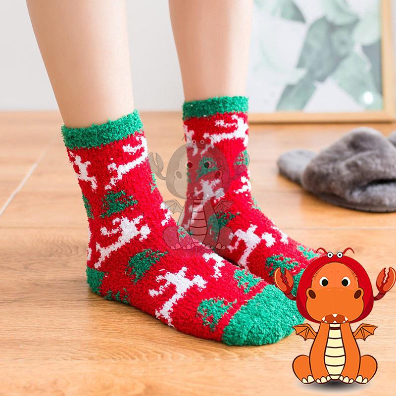 J367 冬季珊瑚絨聖誕襪子 可愛聖誕老人圖案女襪 時尚地板襪 中筒襪 唯龍購物-細節圖5
