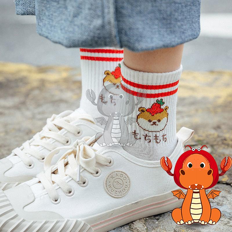 J454 爆款日式女士中筒襪 清新卡通中筒襪 時尚百搭全棉襪子 唯龍購物-細節圖5