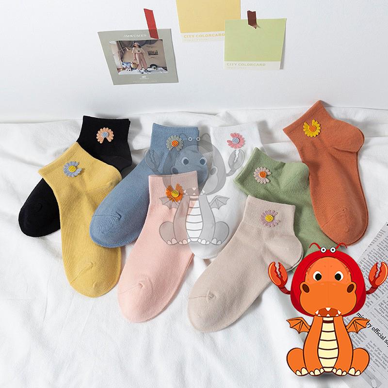 J397 夏季爆款襪子 網紅同款襪子 清新刺繡小雛菊襪子 淺口短襪 女夏天薄款襪子 純色船襪 唯龍購物-細節圖2