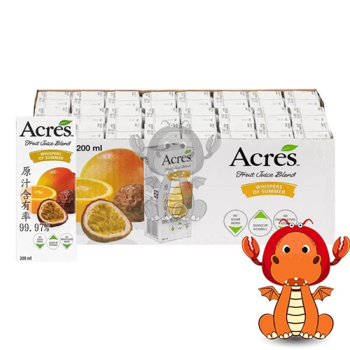 Acres 柳橙百香果綜合果汁 整箱 200毫升 X 24入 ACRES柳橙綜合果汁 柳橙百香果飲料 飲料 唯龍購物