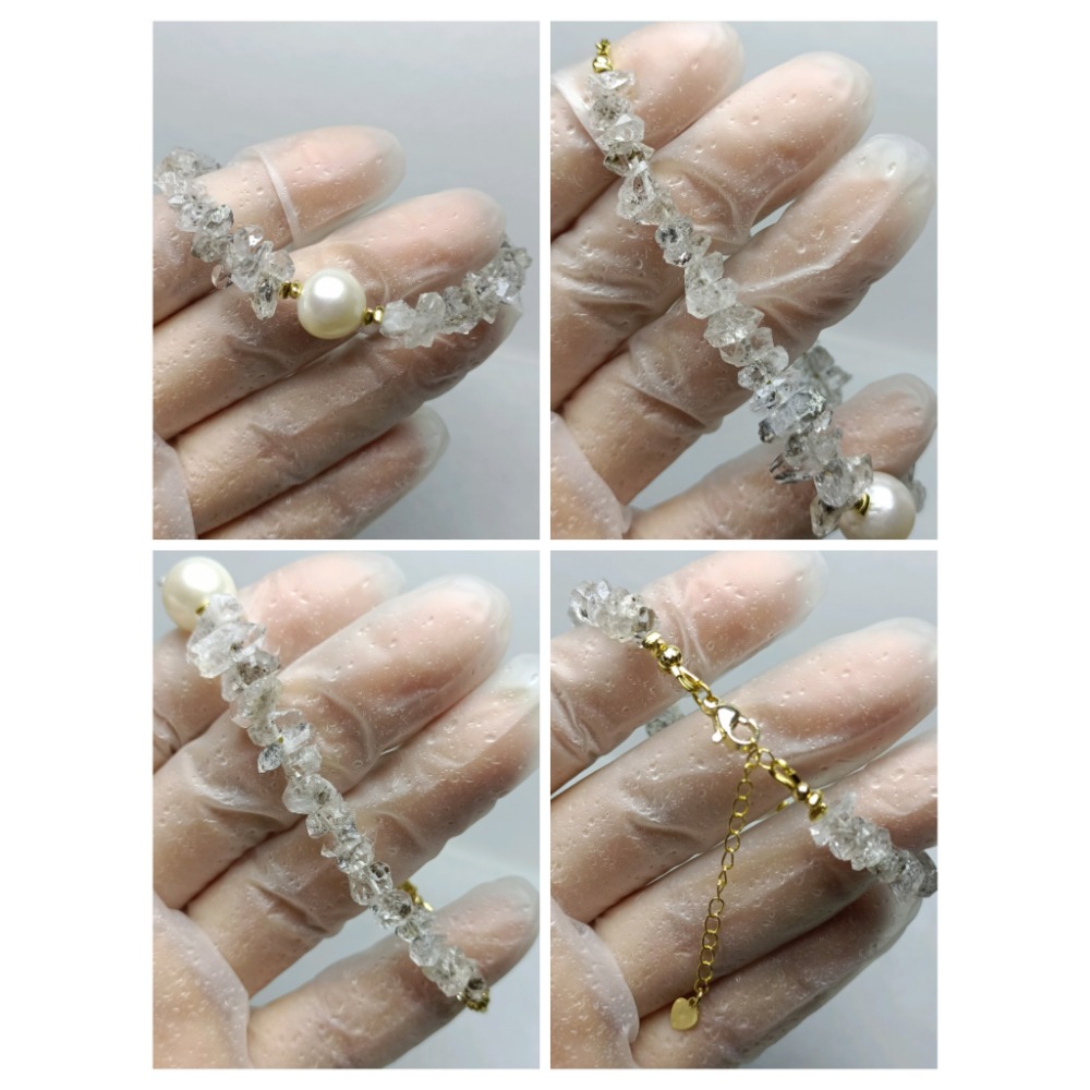 🎼巴基斯坦閃靈鑽•南洋澳白珍珠•設計款手鍊🎶14K保色包金🎵星光粉水晶🎼-細節圖4