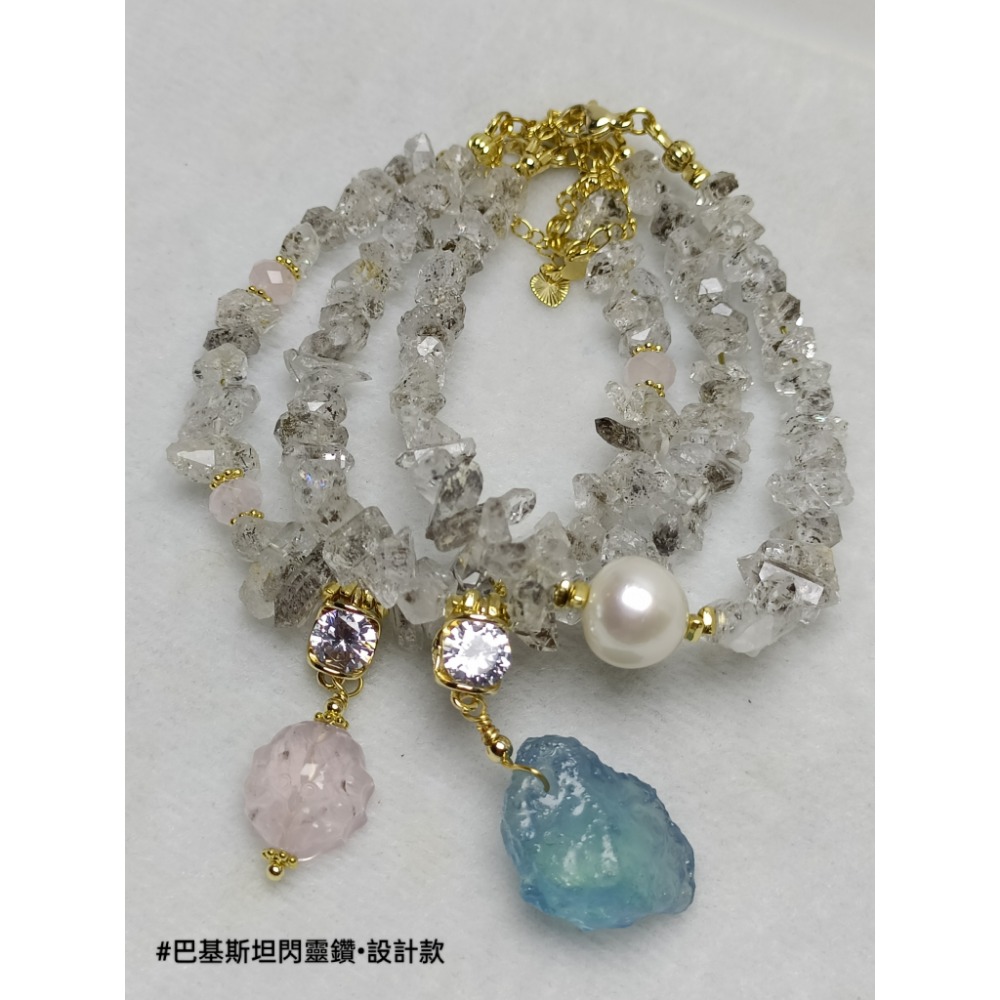 🎼巴基斯坦閃靈鑽•南洋澳白珍珠•設計款手鍊🎶14K保色包金🎵星光粉水晶🎼-細節圖9