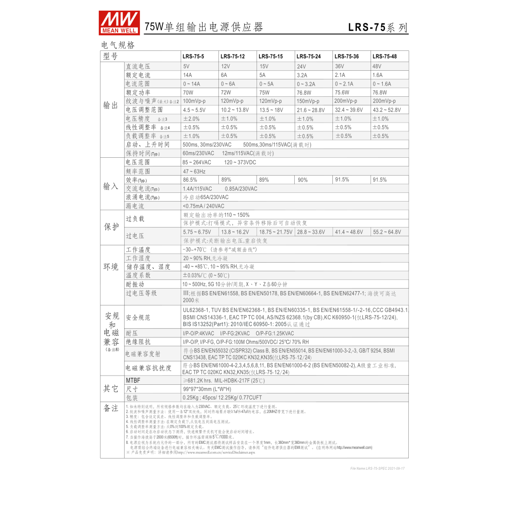 明緯原裝公司貨 [LRS-75-48] MW MEANWELL LED 驅動器 變壓器 含稅 開發票-細節圖3