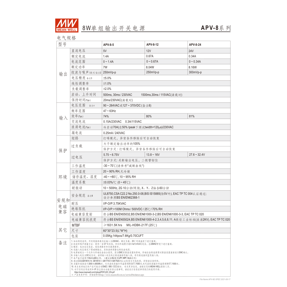 明緯原裝公司貨  APV-8-24  MW MEANWELL  LED 電源供應器-細節圖3