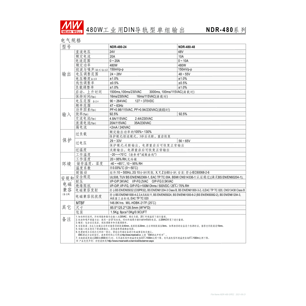 明緯原裝公司貨 NDR-480-24 MW MEANWELL 電源供應器-細節圖3