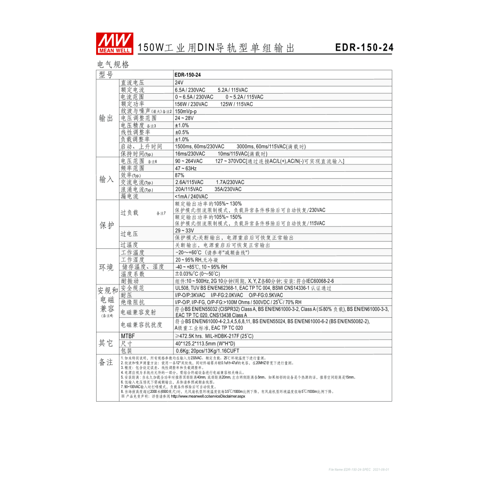 明緯原裝公司貨 EDR-150-24 MW MEANWELL 電源供應器 含稅 開發票-細節圖3