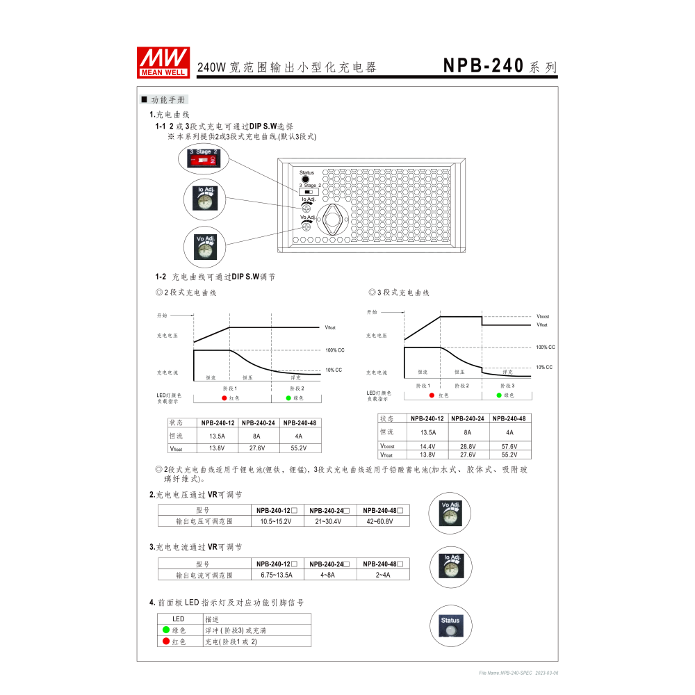 明緯原裝公司貨 MW MEANWELL NPB-240-12AD1 寬範圍輸出小型化充電器-細節圖5