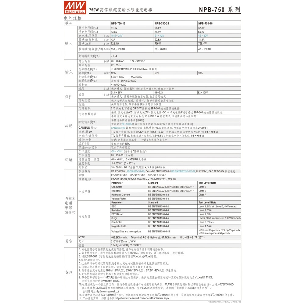 明緯原裝公司貨 NPB-750-12 MW 智能偵測充電器-細節圖3